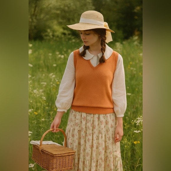 TAIL | Vintage Cotton Orange V-Neck Sweater - Picture 1 of 10